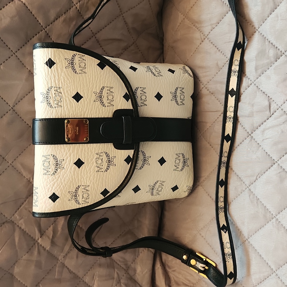 MCM White and Black Crossbody Bag